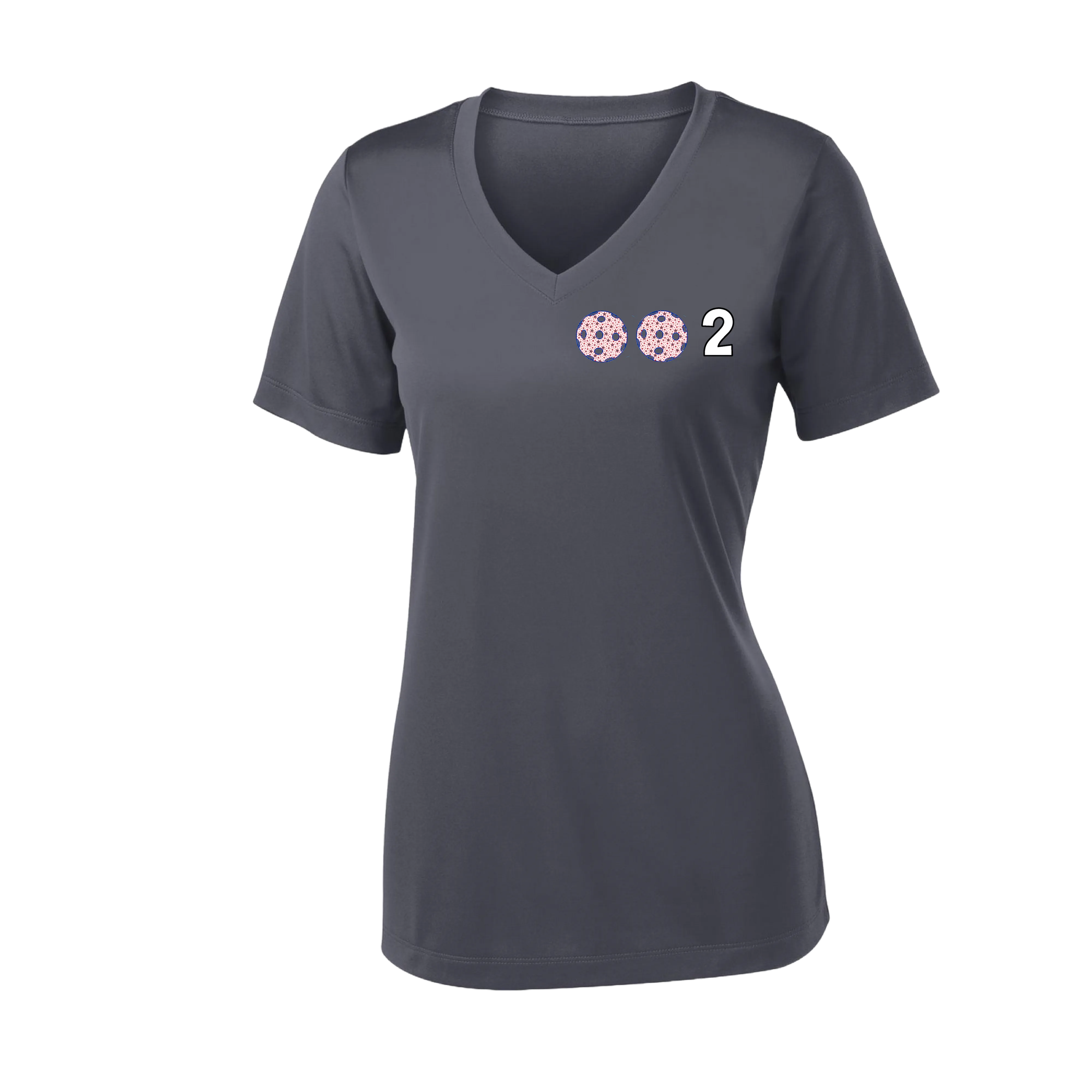 002 With Pickleballs (Colors Patriotic Stars) Customizable | Women's Short Sleeve V-Neck Pickleball Shirts | 100% Polyester