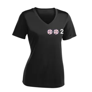 002 With Pickleballs (Colors Patriotic Stars) Customizable | Women's Short Sleeve V-Neck Pickleball Shirts | 100% Polyester