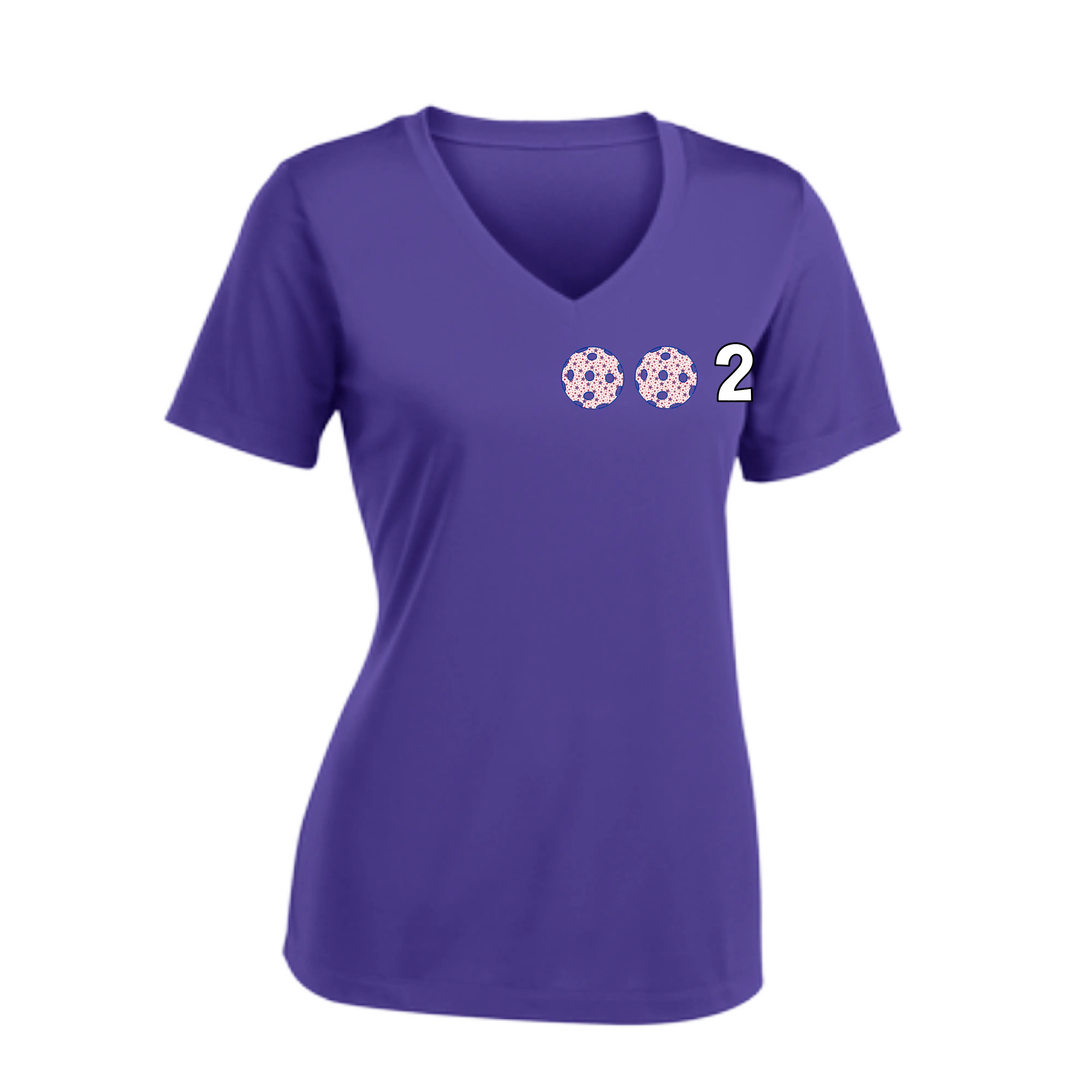 002 With Pickleballs (Colors Patriotic Stars) Customizable | Women's Short Sleeve V-Neck Pickleball Shirts | 100% Polyester
