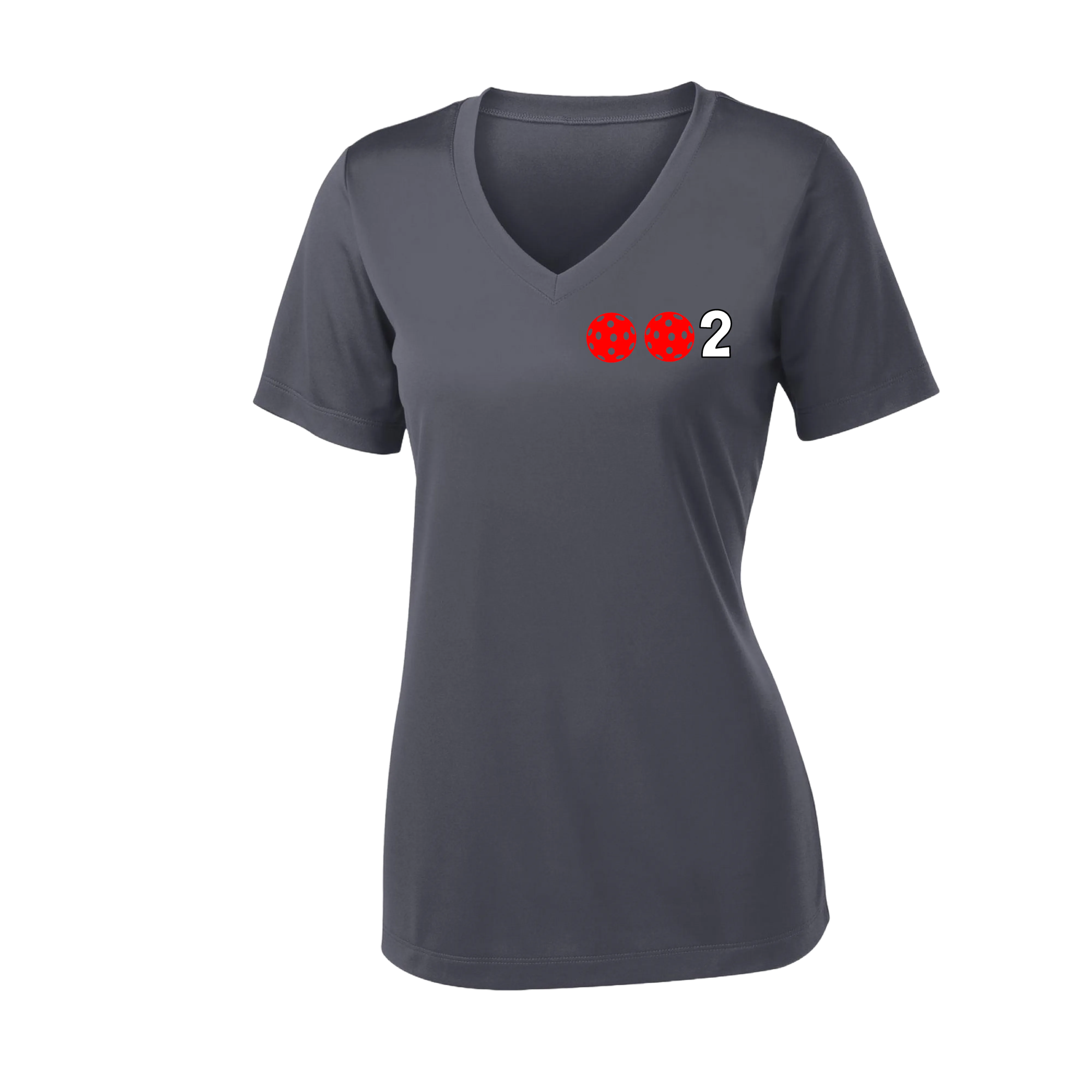 002 With Pickleballs (Colors Rainbow Red Cyan) Customizable | Women's Short Sleeve V-Neck Pickleball Shirts | 100% Polyester