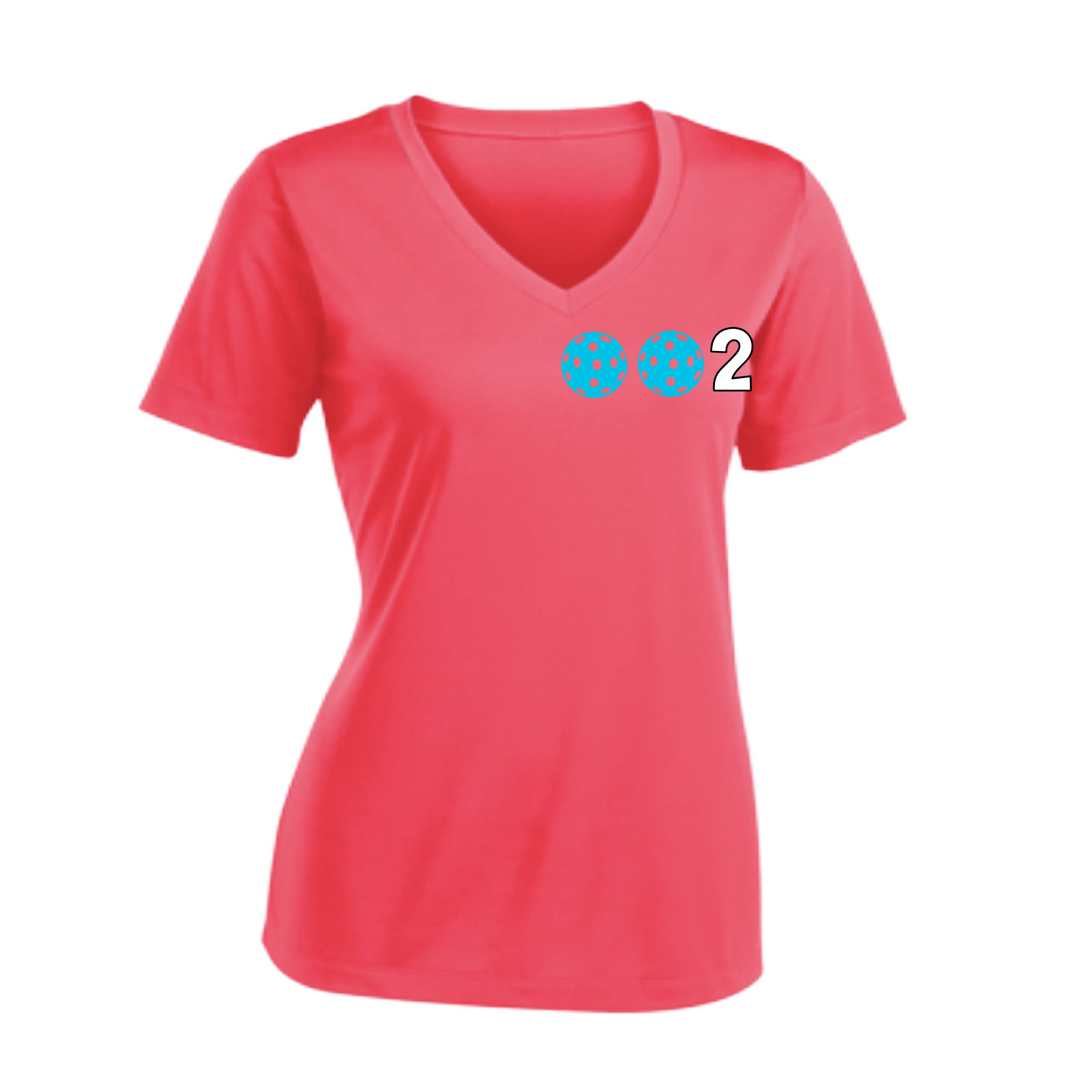 002 With Pickleballs (Colors Rainbow Red Cyan) Customizable | Women's Short Sleeve V-Neck Pickleball Shirts | 100% Polyester