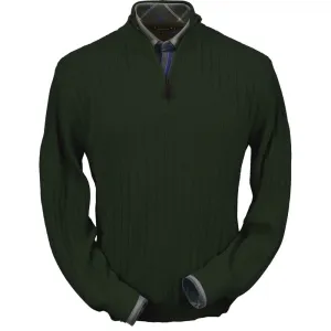 Baby Alpaca 'Links Stitch' Half-Zip Mock Neck Sweater in Olive Heather by Peru Unlimited