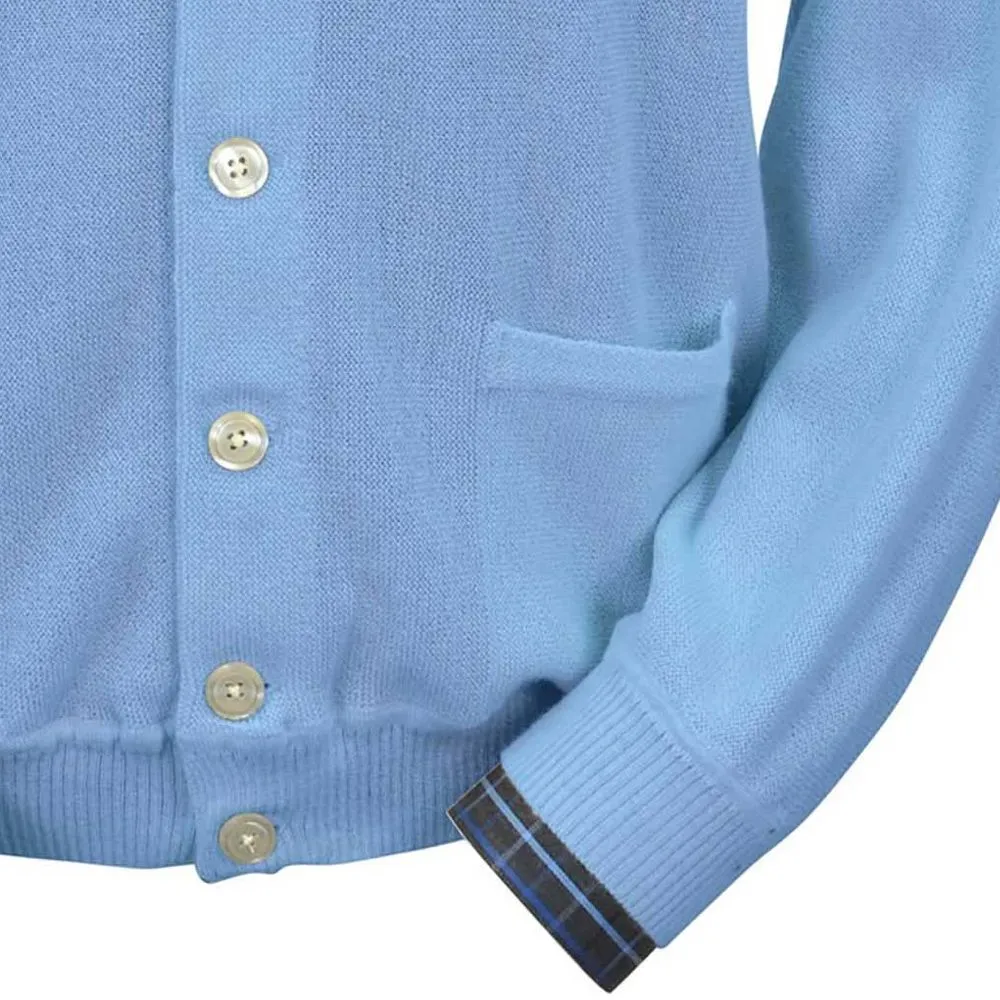 Baby Alpaca 'Links Stitch' V-Neck Cardigan Sweater in Sea Blue by Peru Unlimited