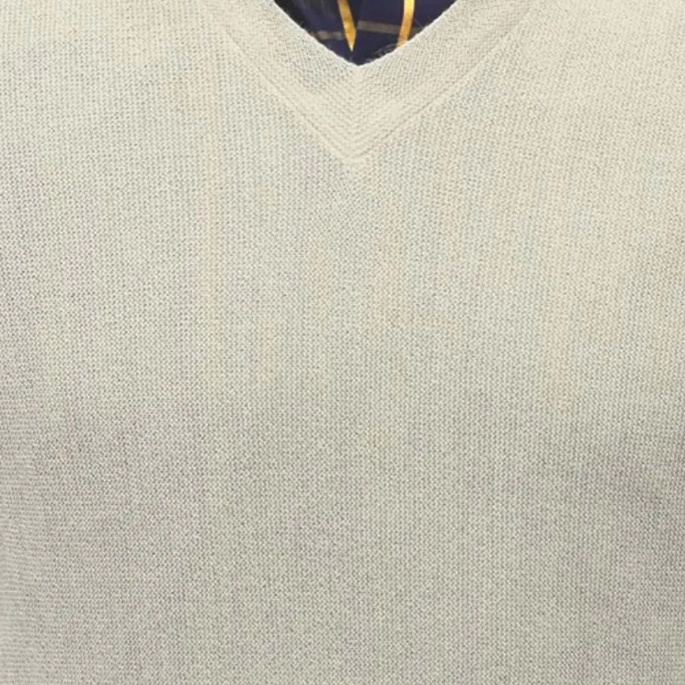 Baby Alpaca 'Links Stitch' V-Neck Sweater in Natural Vanilla by Peru Unlimited