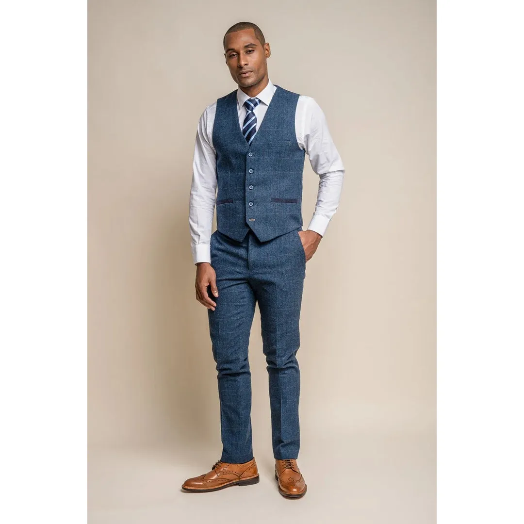 Carnegi - Men's Navy Check Tweed Waistcoat