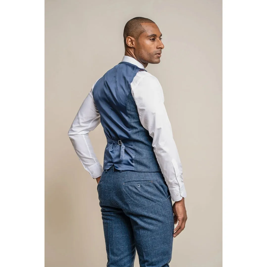 Carnegi - Men's Navy Check Tweed Waistcoat