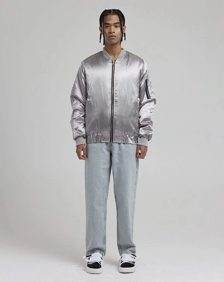 DON MEN'S SATIN BOMBER JACKET | SILVER