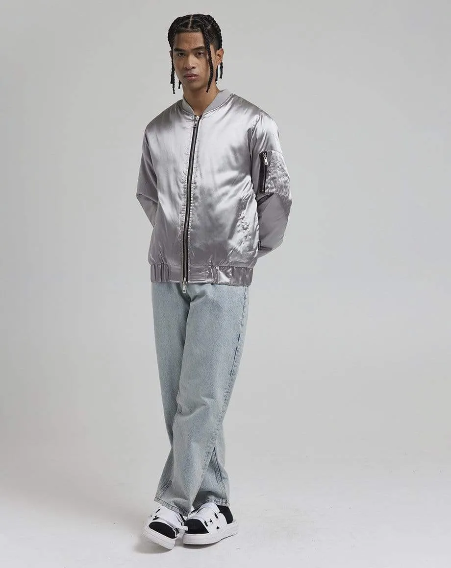 DON MEN'S SATIN BOMBER JACKET | SILVER
