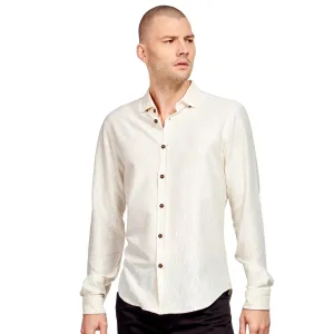 Floral Jacquard Slim Fit Button Down Shirt - Creme