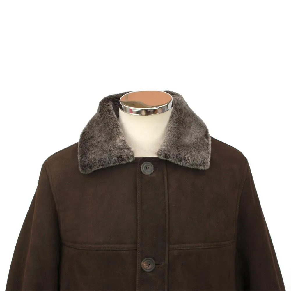 Mens Claude Suede Sheepskin Jacket - Chocolate