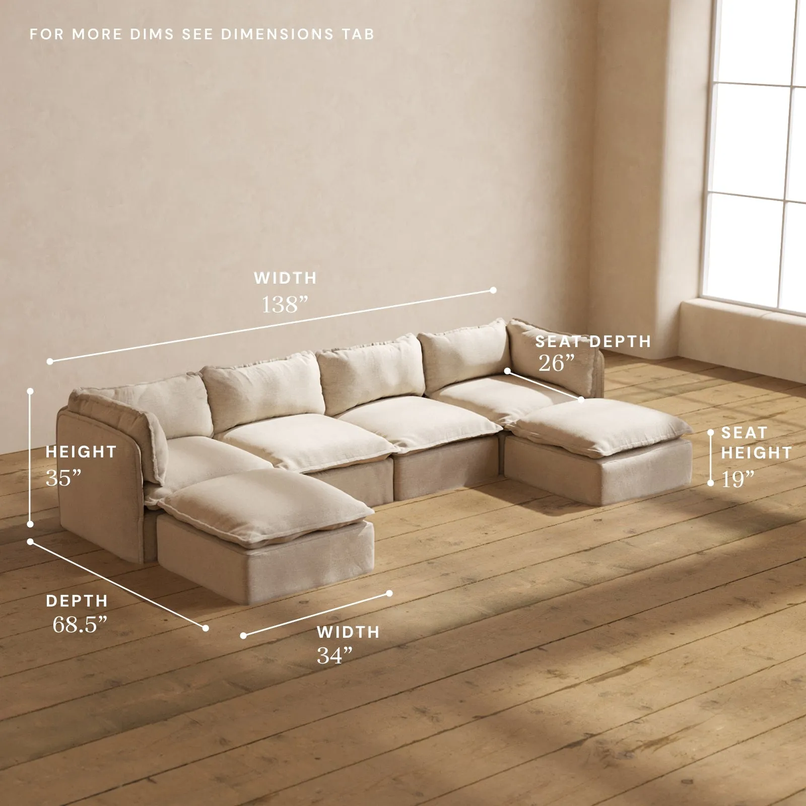 Modular Performance 4-Seater U-Sectional in Oat | Relaxed Blend