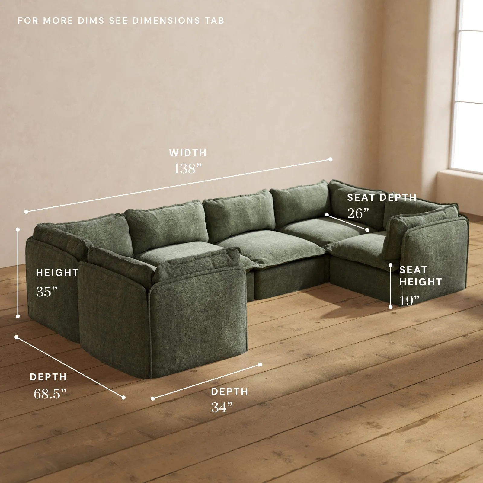 Modular Performance 6-Seater U-Sectional in Willow | Relaxed Blend