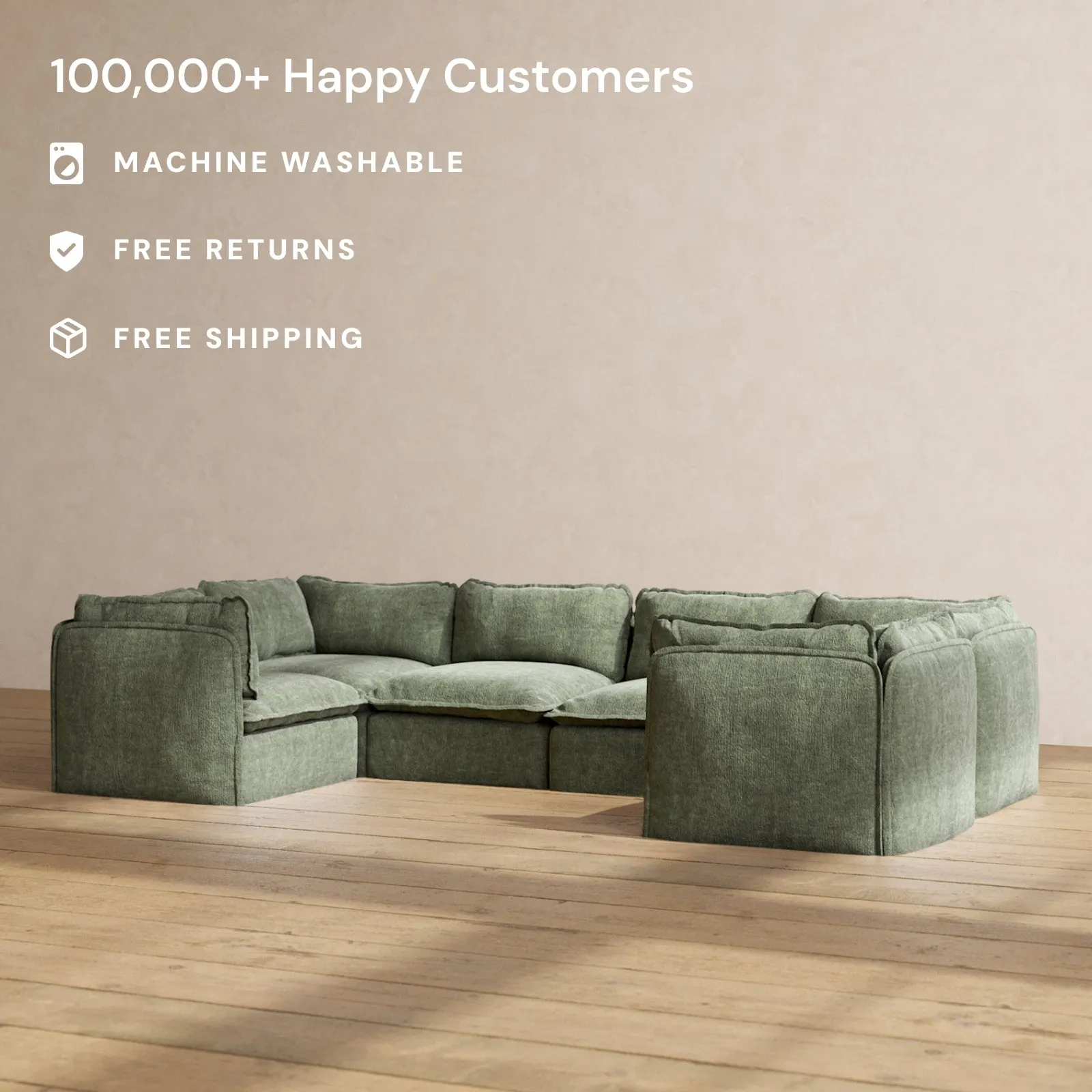 Modular Performance 6-Seater U-Sectional in Willow | Relaxed Blend
