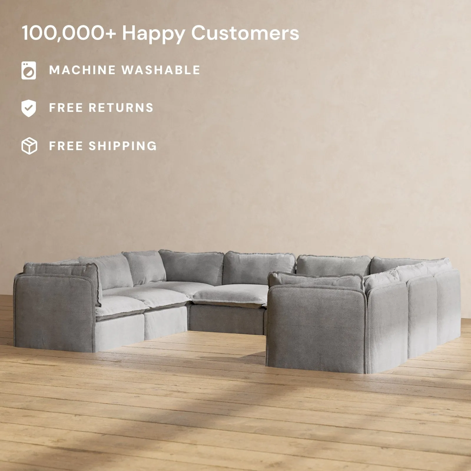 Modular Performance 8-Seater U-Sectional in Ash | Relaxed Blend