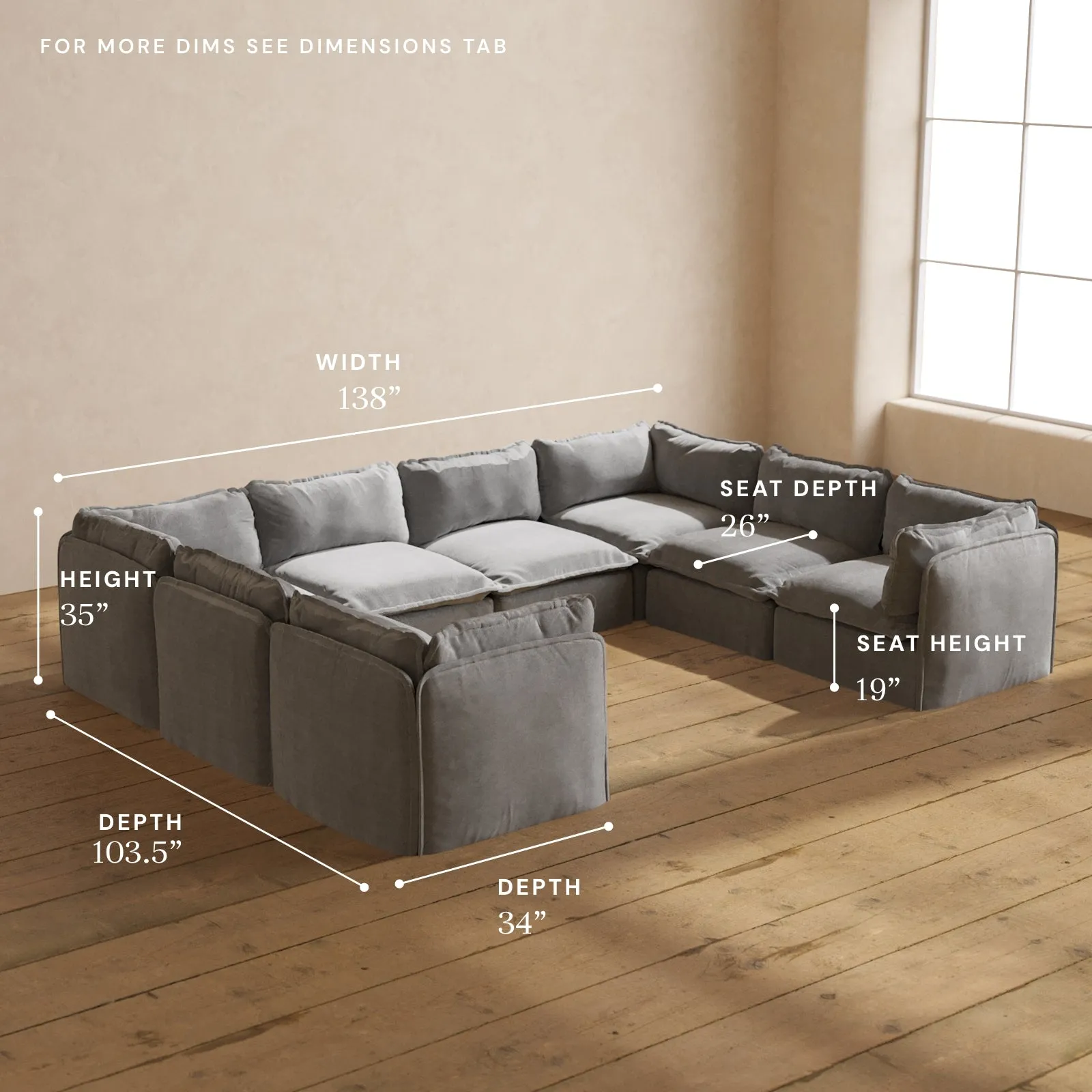 Modular Performance 8-Seater U-Sectional in Ash | Relaxed Blend