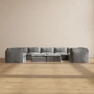 Modular Performance 9-Seater U-Sectional   Bench Ottoman in Ash | Relaxed Blend