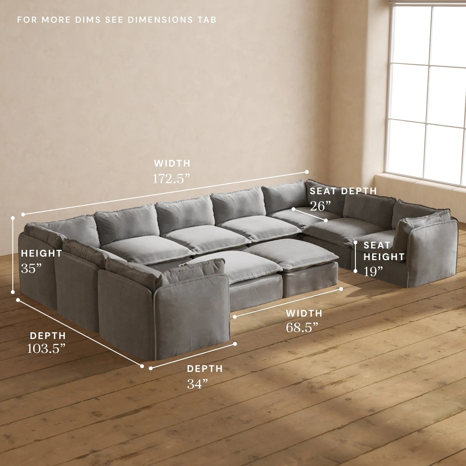 Modular Performance 9-Seater U-Sectional   Bench Ottoman in Ash | Relaxed Blend
