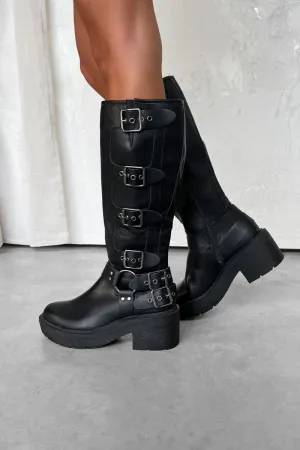 OREGON Chunky Buckle Biker Boots - Black