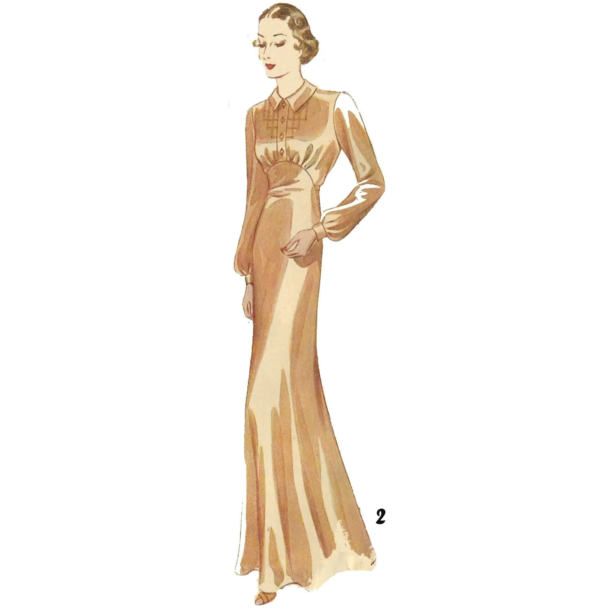 PDF - 1930s Pattern, Art Deco Long Nightgown -  Bust 42” (106.7cm) - Download