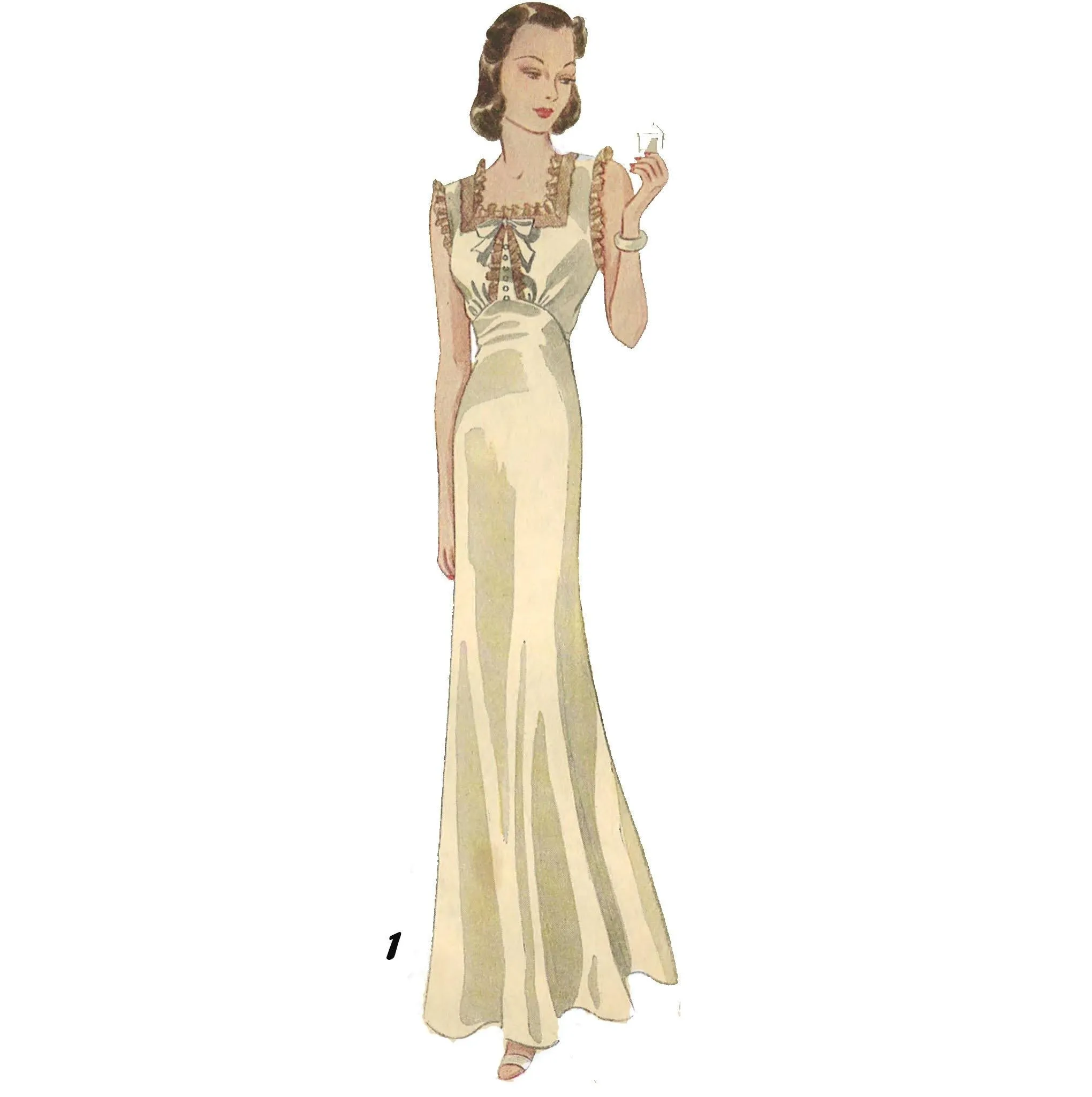 PDF - 1930s Pattern, Art Deco Long Nightgown -  Bust 42” (106.7cm) - Download