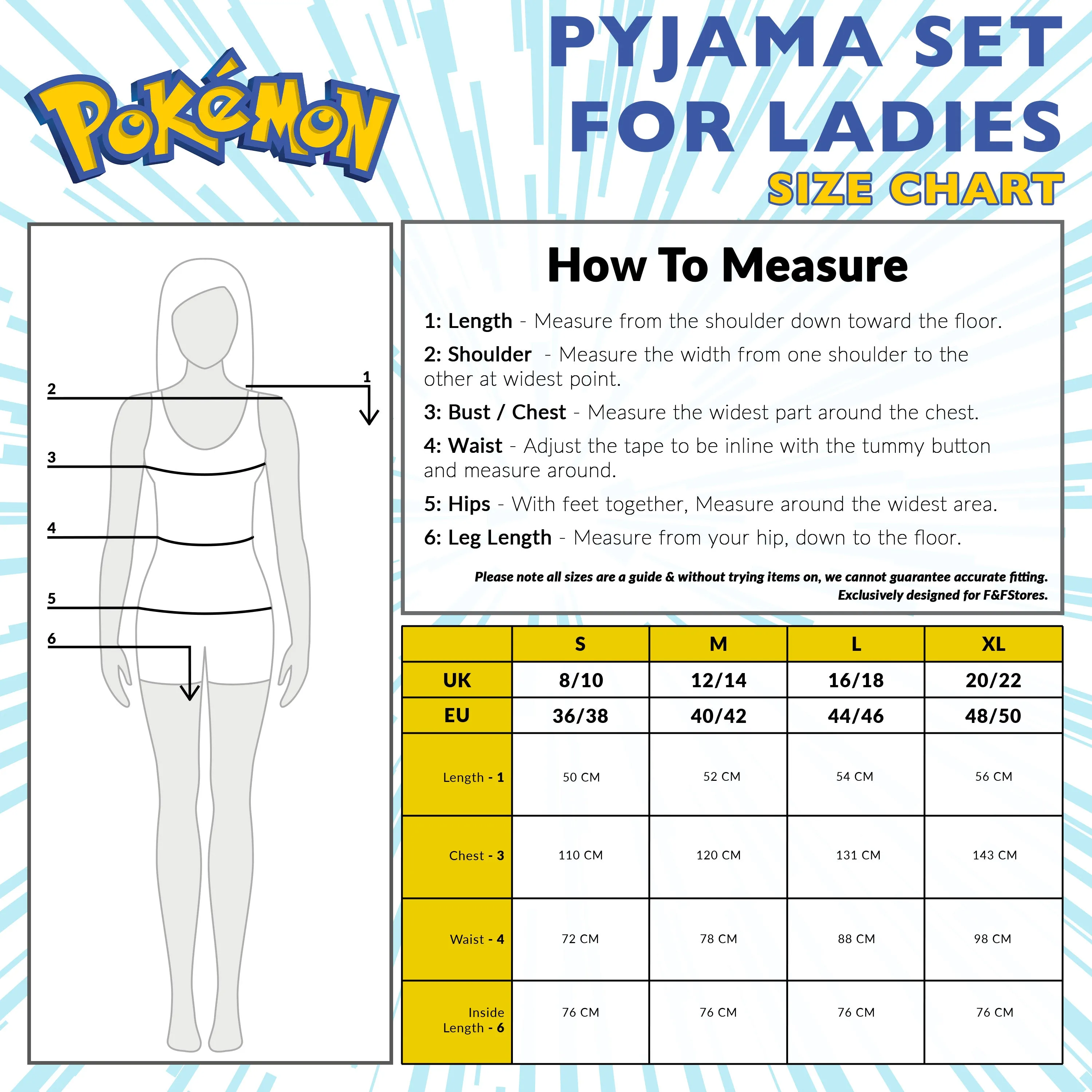 Pokemon Pyjamas for Women and Teenagers - Pikachu Nightwear T-Shirt & Long Bottoms