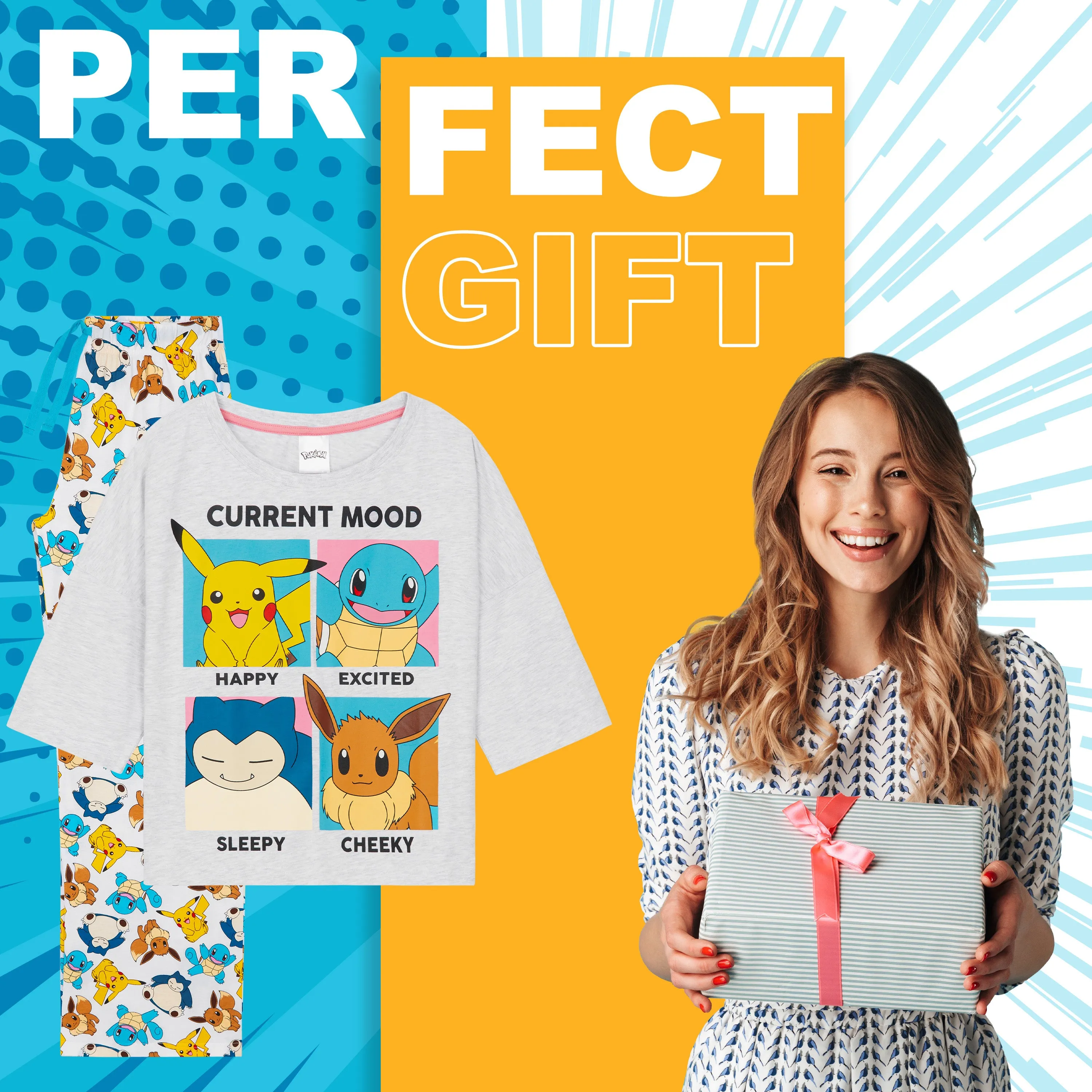 Pokemon Pyjamas for Women and Teenagers - Pikachu Nightwear T-Shirt & Long Bottoms