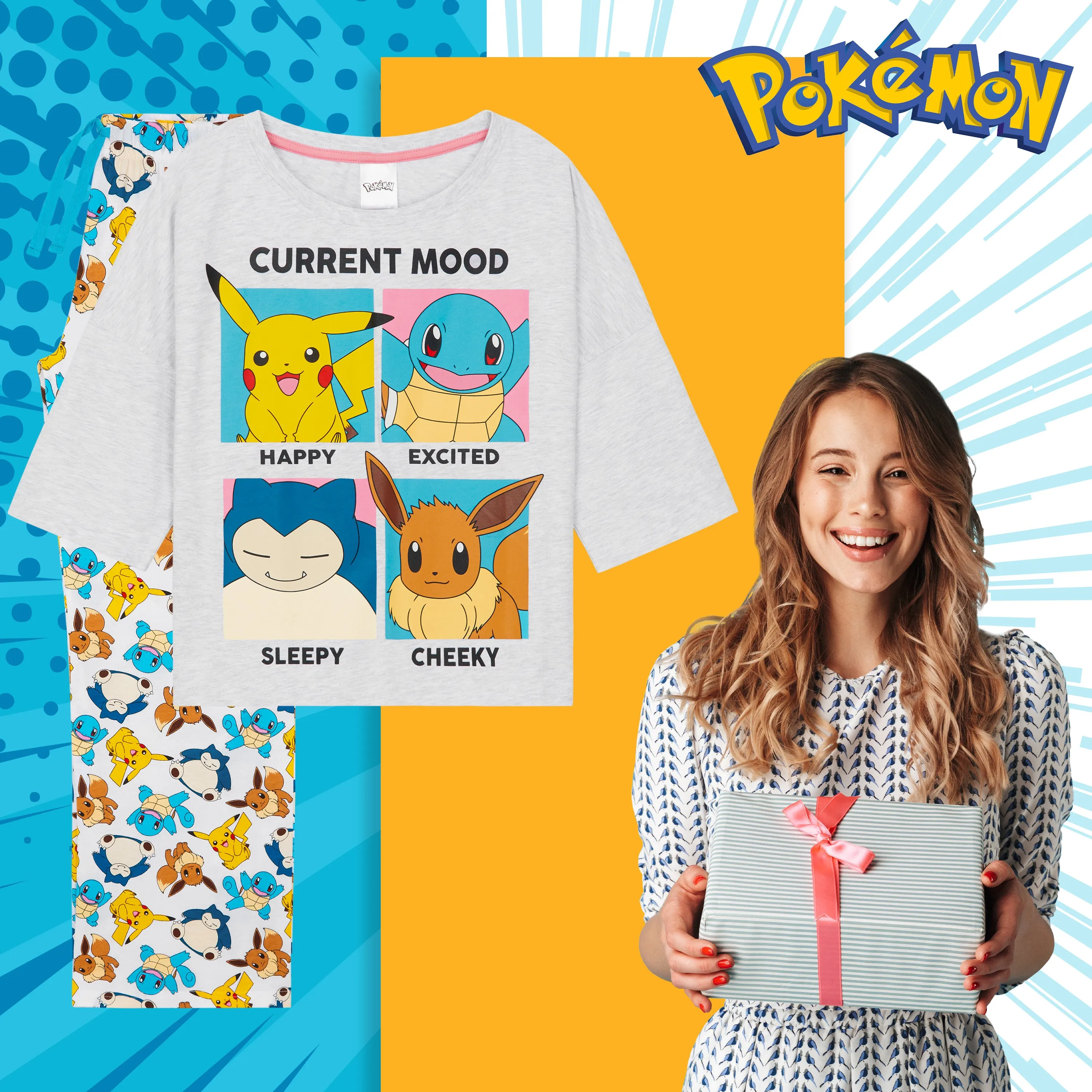 Pokemon Pyjamas for Women and Teenagers - Pikachu Nightwear T-Shirt & Long Bottoms