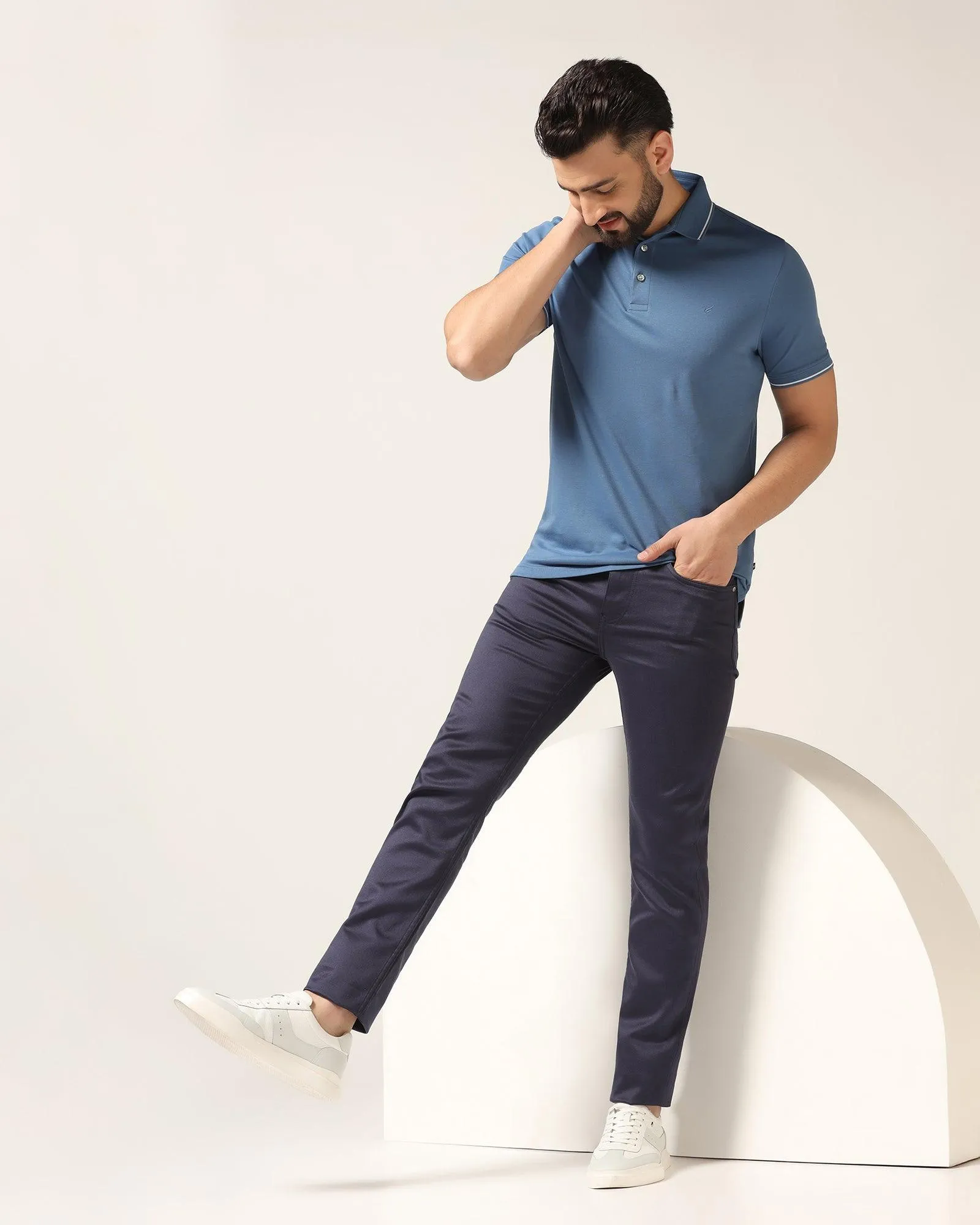Slim Yonk Fit Navy Textured Jeans - Abto
