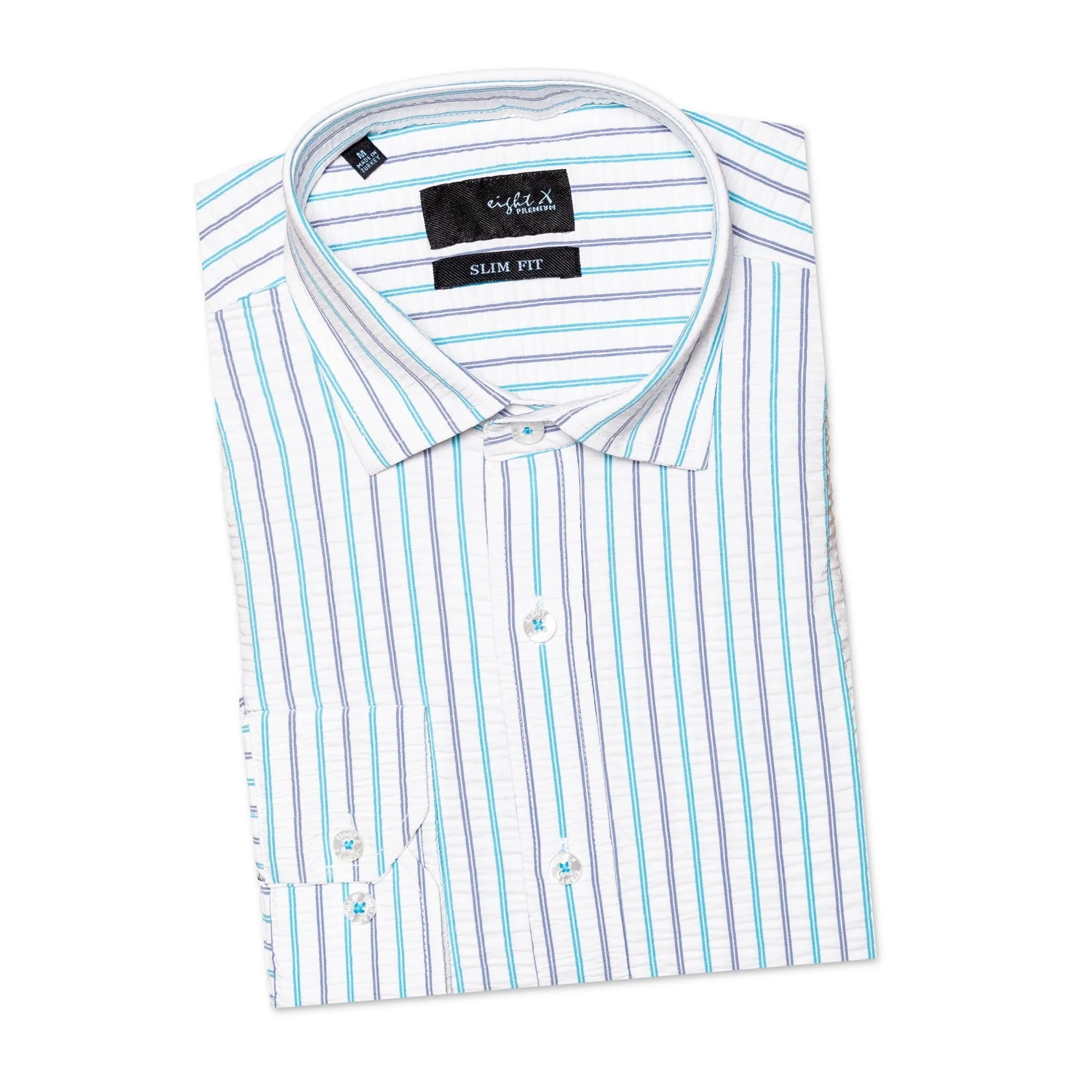 Striped Seersucker Button Down Shirt - Ice
