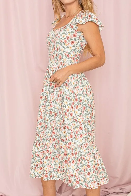 The Lena Flutter Sleeve Ditsy Floral Sundress