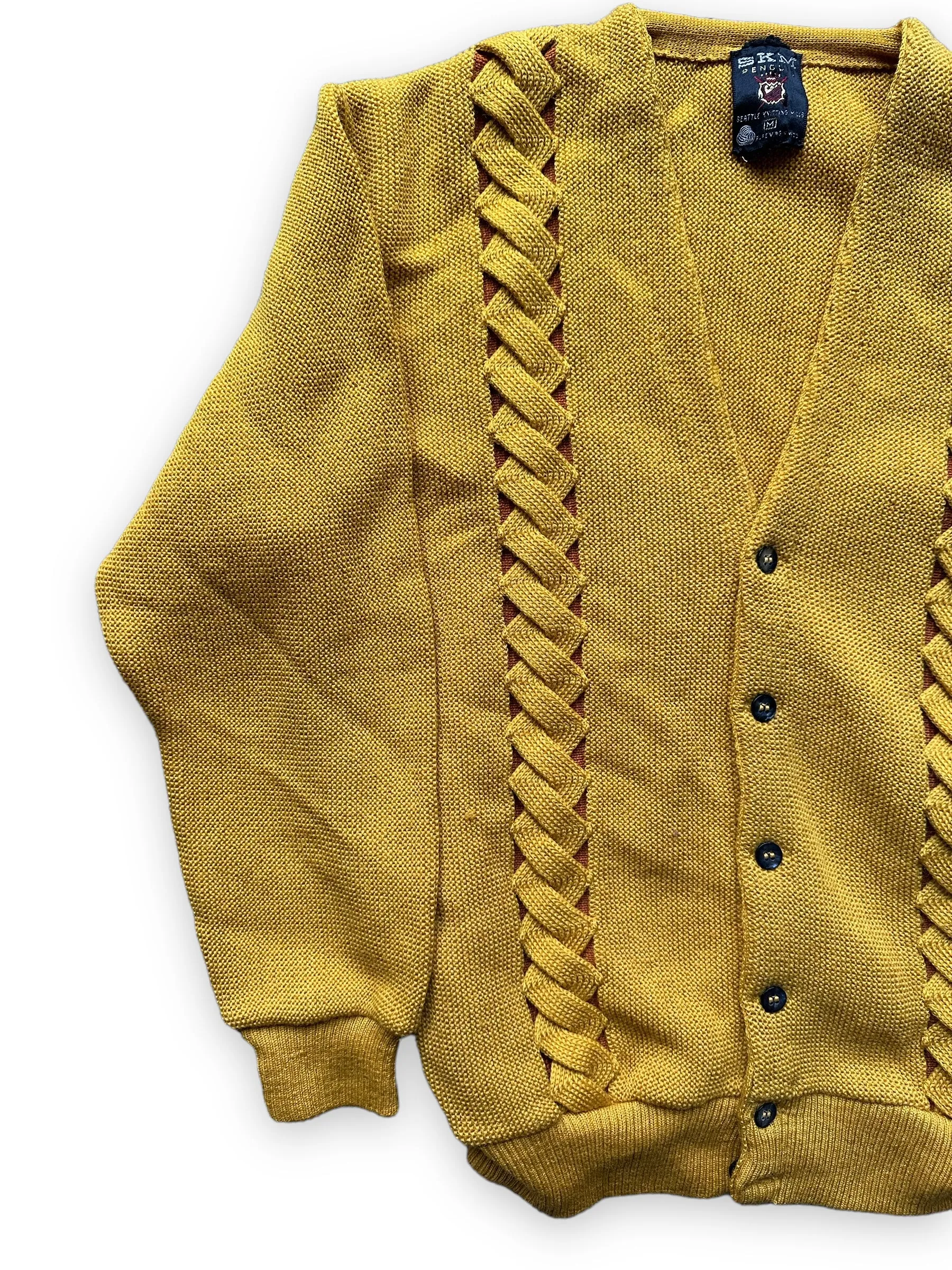 Vintage Seattle Knitting Mills Golden Double Helix Wool Sweater SZ M |  Vintage Cardigan Sweaters Seattle | Barn Owl Vintage Seattle