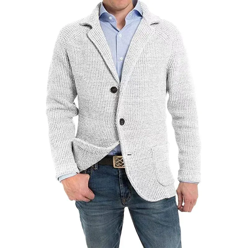WIAOFELLAS  -  British Style Mens Clothing Knit Cardigan Autumn Winter Fashion Single Breasted Black Stand Collar Knit Sweater Coats Men