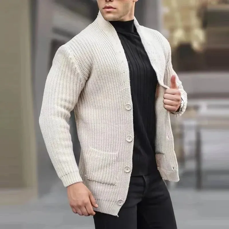 WIAOFELLAS  -  Mens Cardigan Men Knitted Sweater Autumn Winter Fashion Jackets Button Cardigan Coats Solid Color Male Casual Loose Outerwear