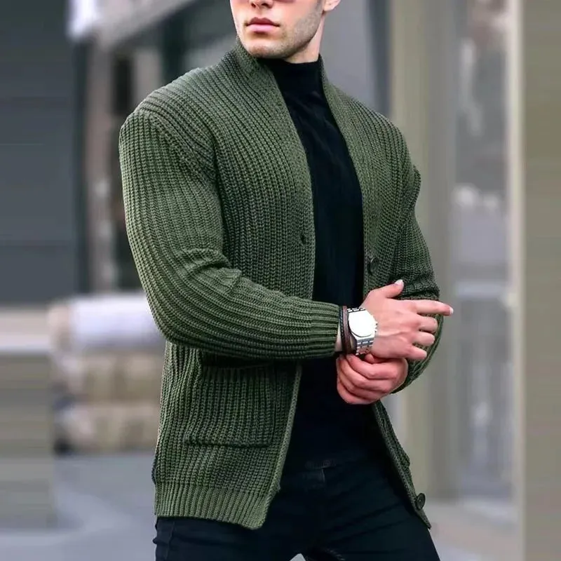 WIAOFELLAS  -  Mens Cardigan Men Knitted Sweater Autumn Winter Fashion Jackets Button Cardigan Coats Solid Color Male Casual Loose Outerwear
