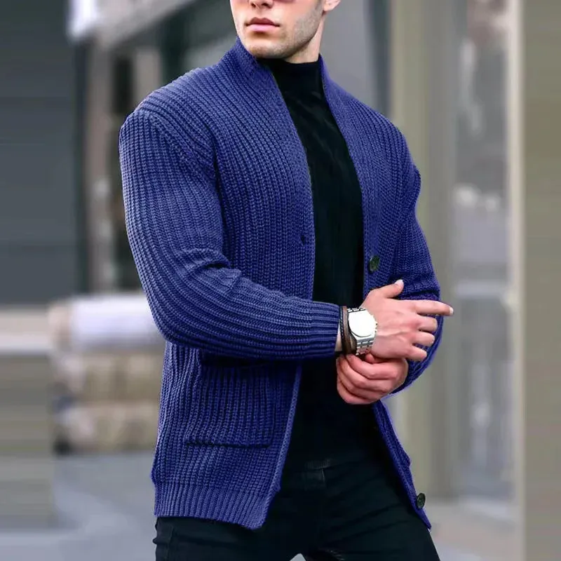 WIAOFELLAS  -  Mens Cardigan Men Knitted Sweater Autumn Winter Fashion Jackets Button Cardigan Coats Solid Color Male Casual Loose Outerwear