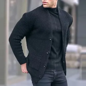WIAOFELLAS  -  Mens Cardigan Men Knitted Sweater Autumn Winter Fashion Jackets Button Cardigan Coats Solid Color Male Casual Loose Outerwear
