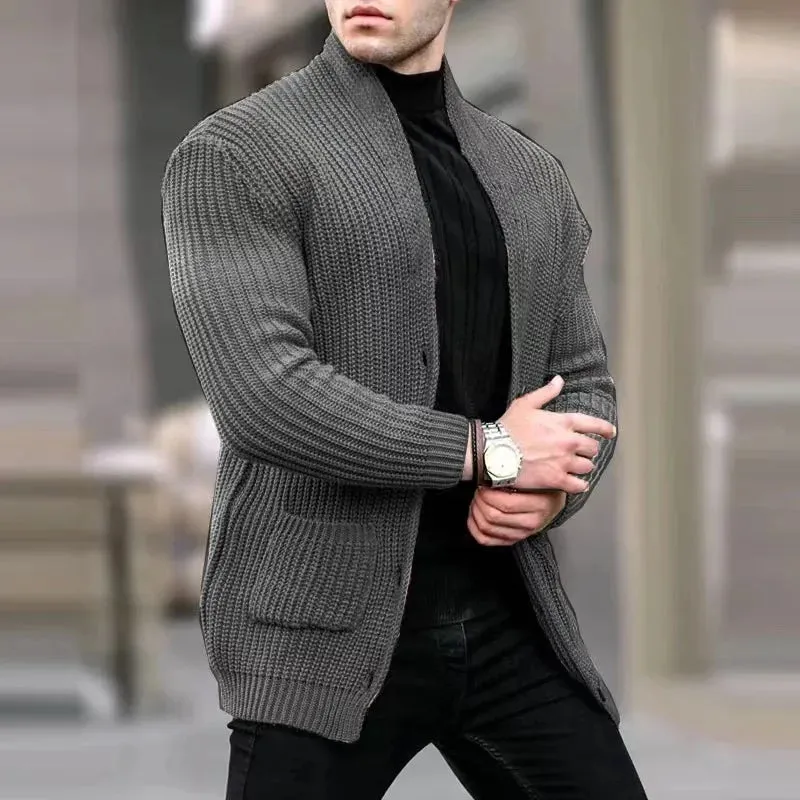 WIAOFELLAS  -  Mens Cardigan Men Knitted Sweater Autumn Winter Fashion Jackets Button Cardigan Coats Solid Color Male Casual Loose Outerwear
