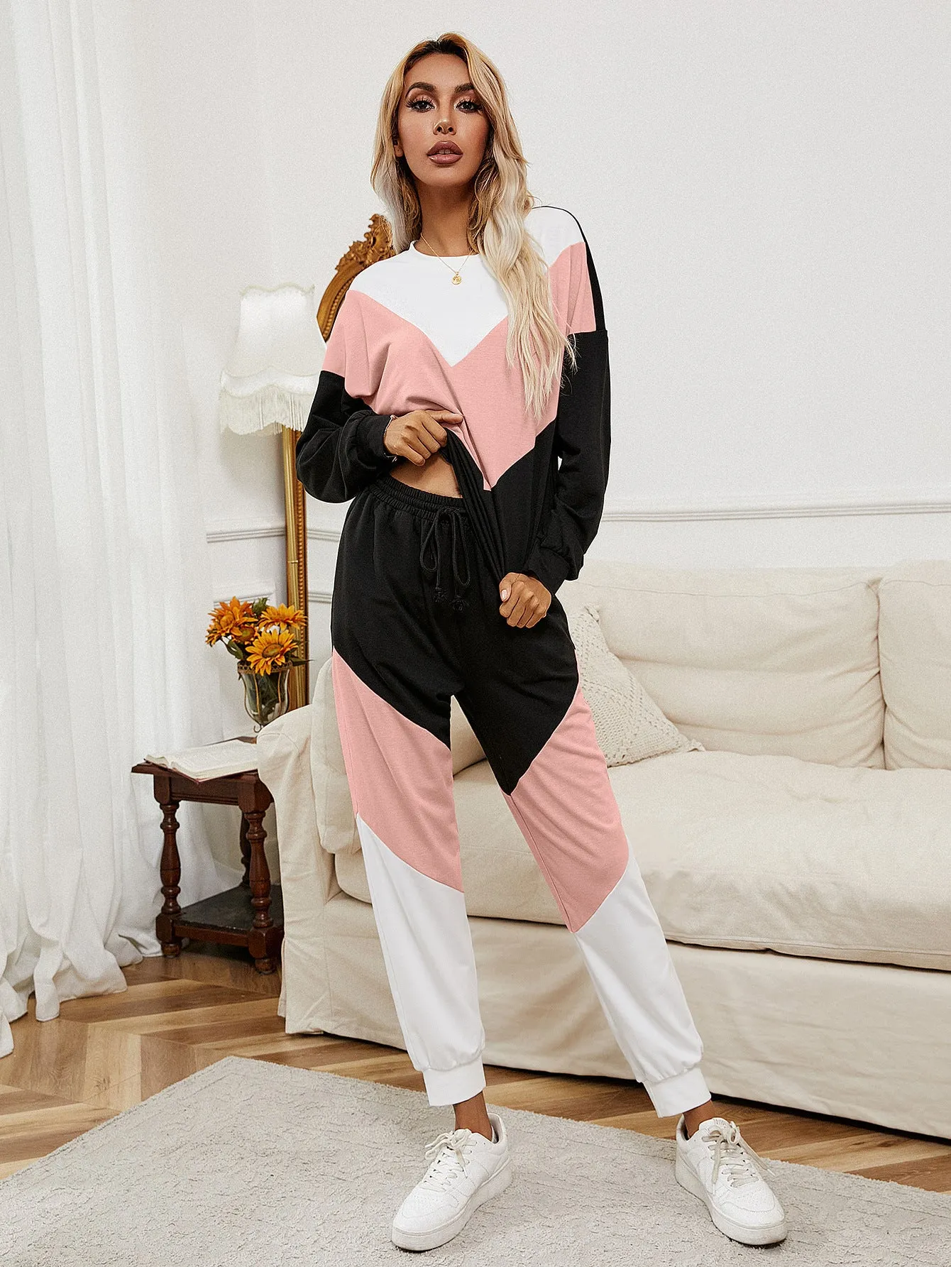 Witness The Power Chevron Color Block Sweatshirt and Joggers Set