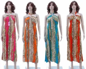 women's long cheetah print sundresses w/ hardware cinched neck strap Case of 96
