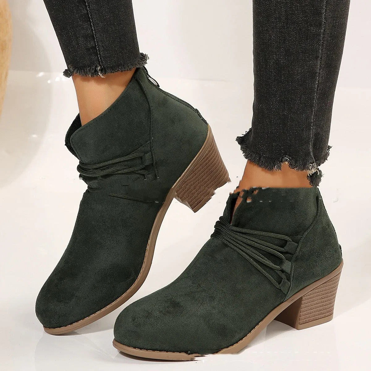 Women's Mid Heel Suede Ankle Boots