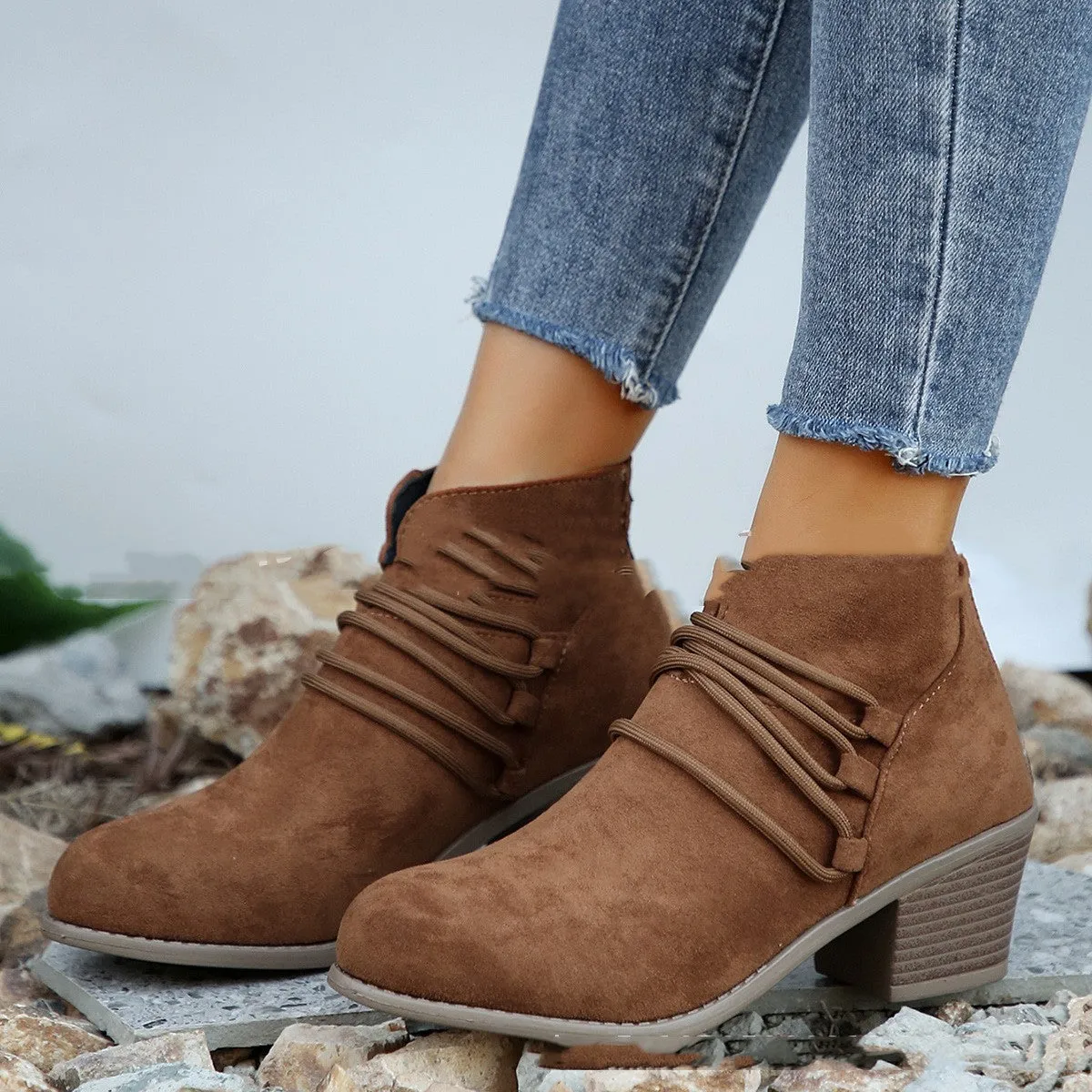 Women's Mid Heel Suede Ankle Boots