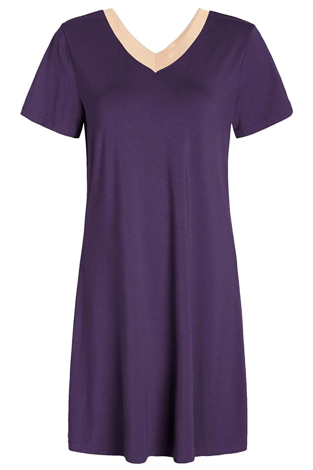 Women's V-Neck Bamboo Sleep Night Shirt Dress Jersey Nightgown