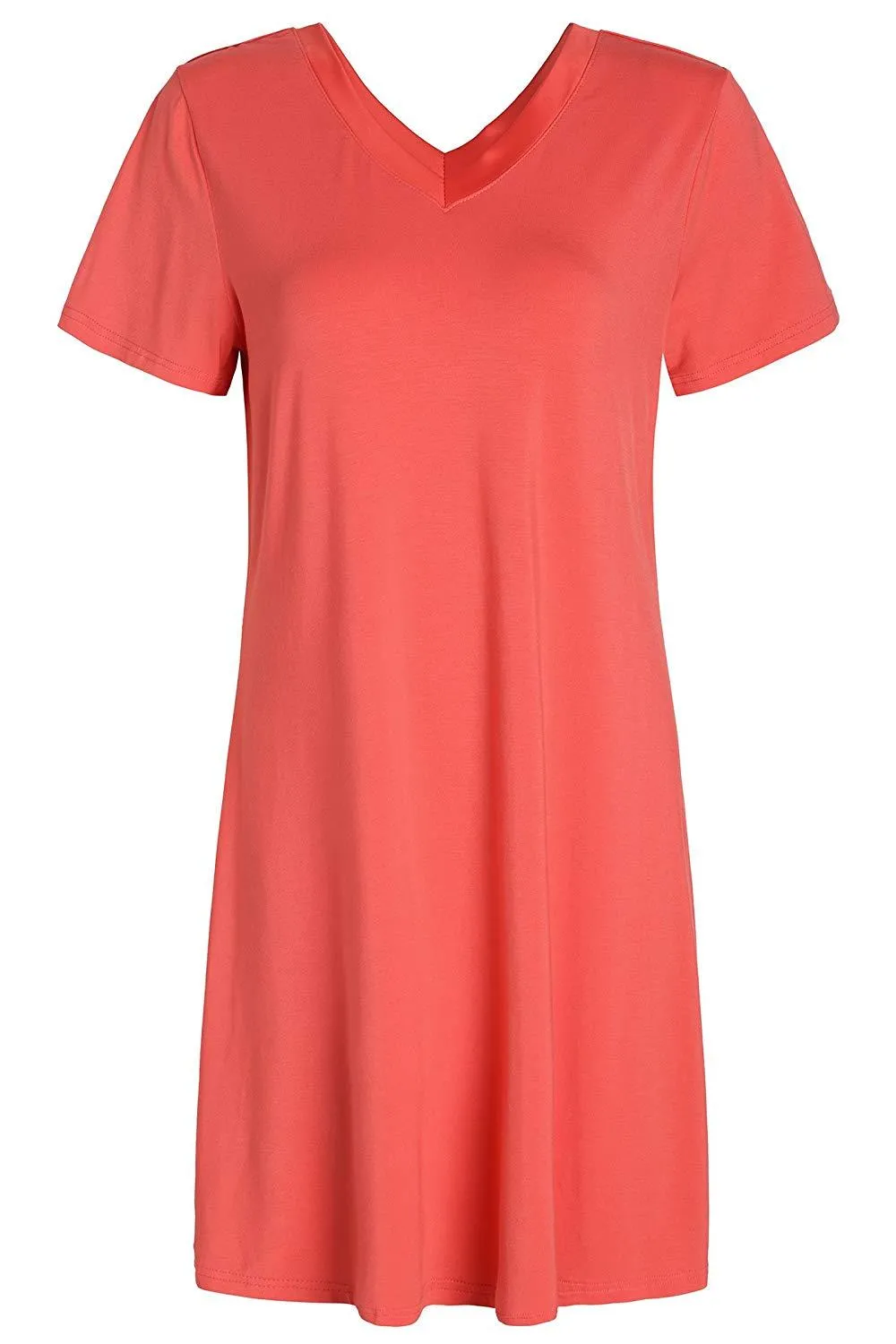 Women's V-Neck Bamboo Sleep Night Shirt Dress Jersey Nightgown