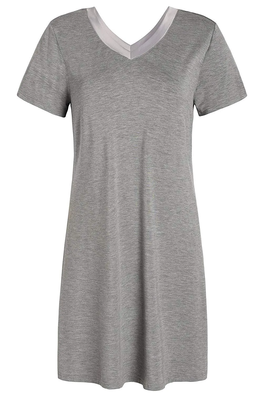 Women's V-Neck Bamboo Sleep Night Shirt Dress Jersey Nightgown