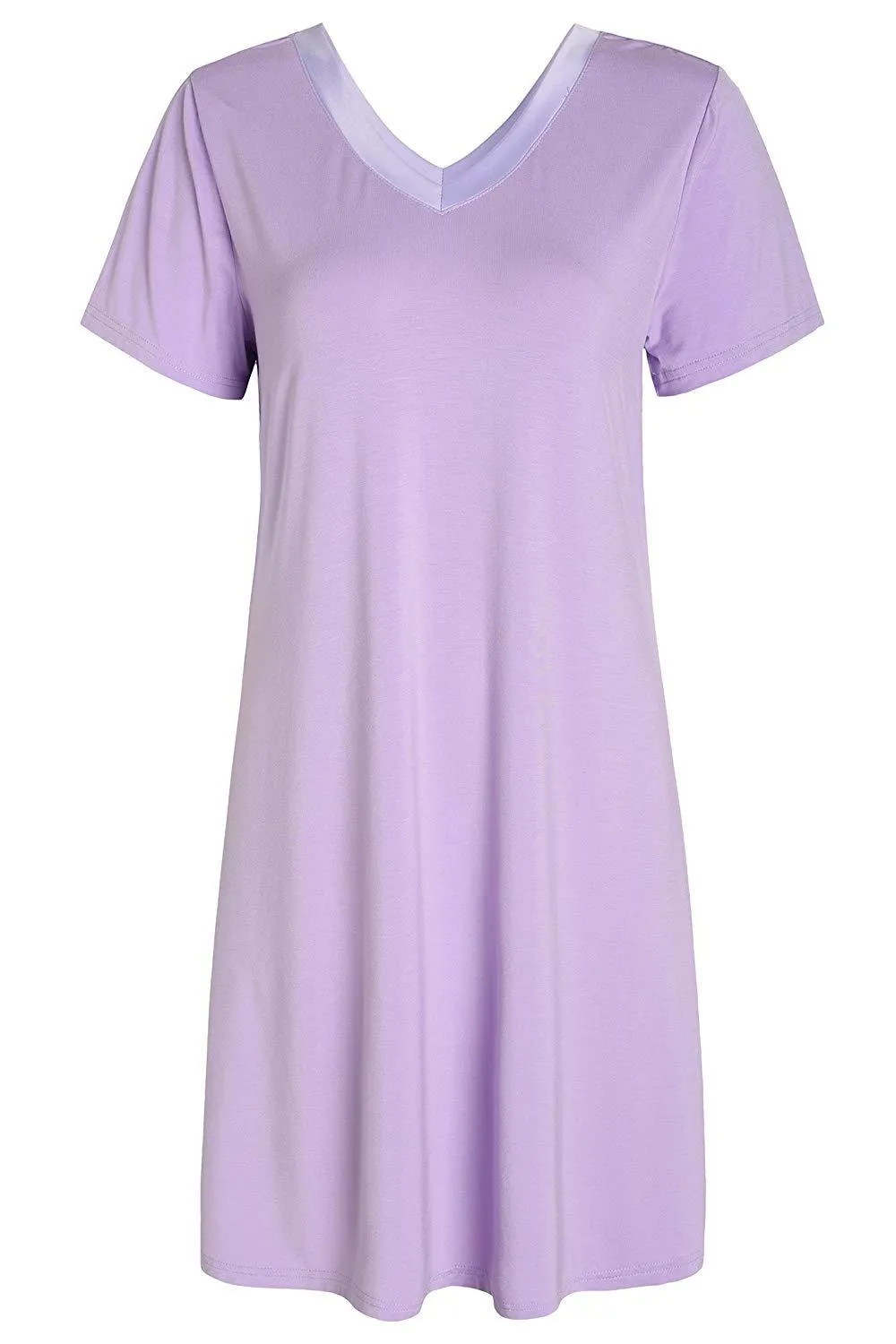 Women's V-Neck Bamboo Sleep Night Shirt Dress Jersey Nightgown