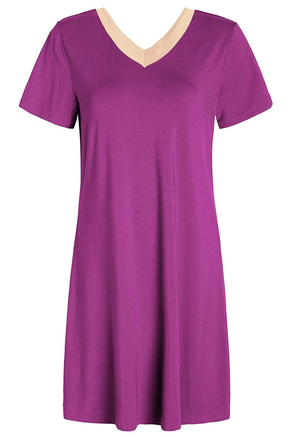 Women's V-Neck Bamboo Sleep Night Shirt Dress Jersey Nightgown