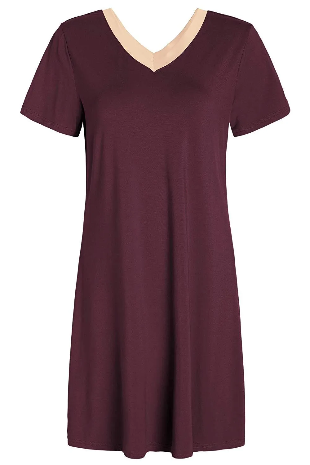 Women's V-Neck Bamboo Sleep Night Shirt Dress Jersey Nightgown