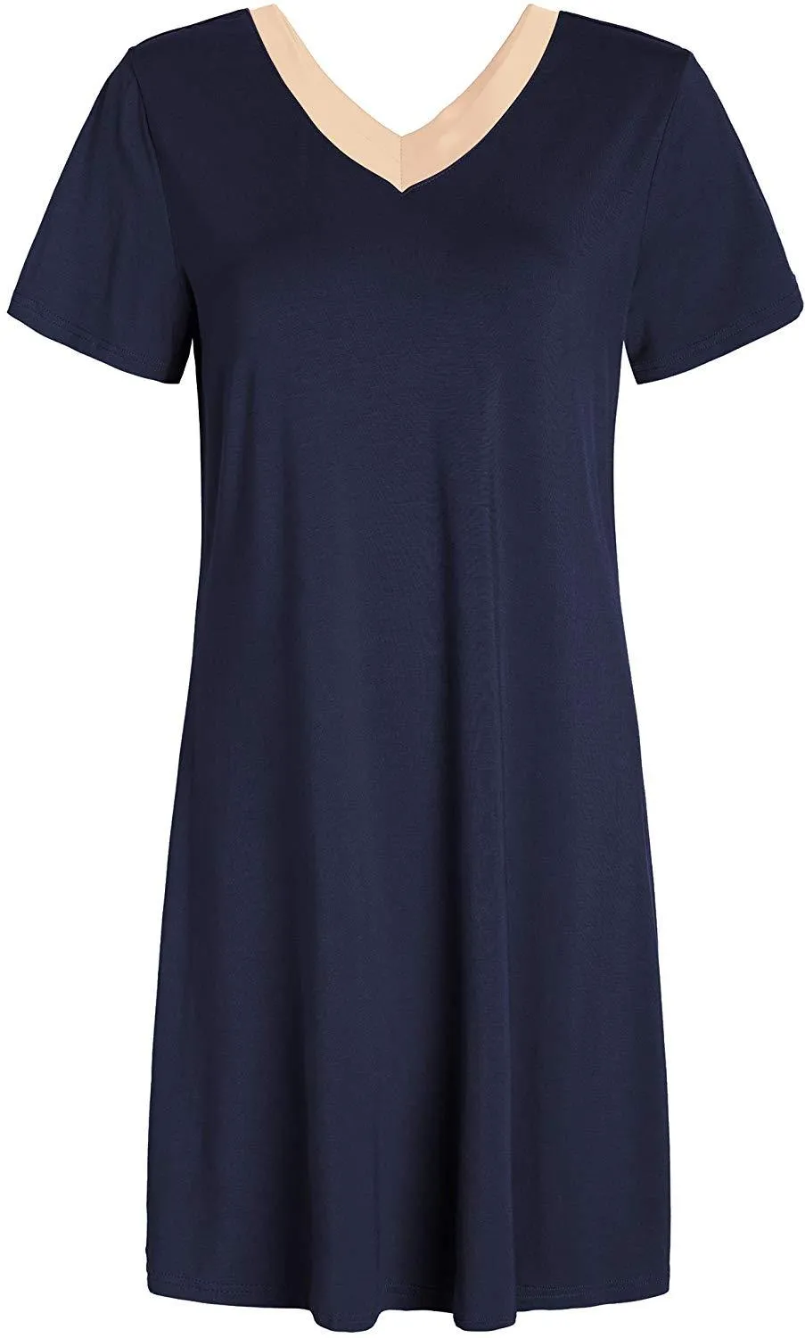 Women's V-Neck Bamboo Sleep Night Shirt Dress Jersey Nightgown