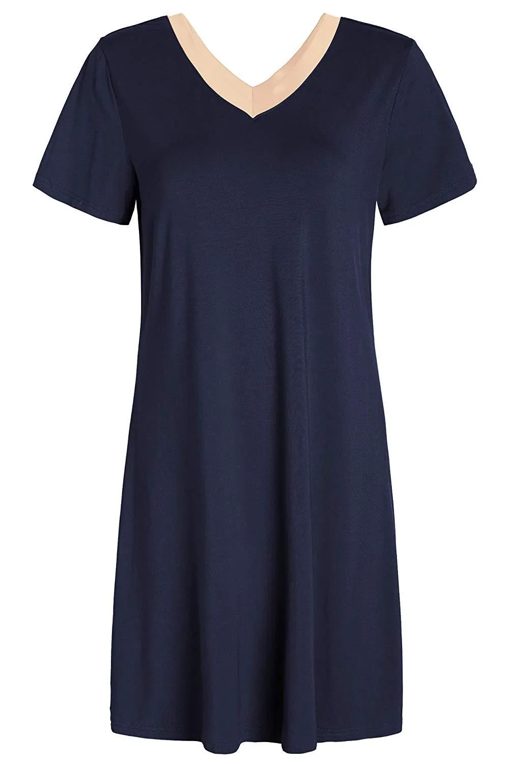 Women's V-Neck Bamboo Sleep Night Shirt Dress Jersey Nightgown
