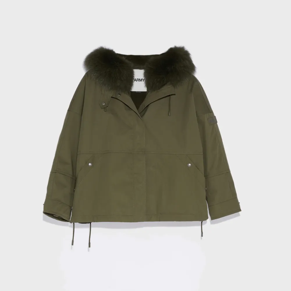 Yves Salomon Cropped Parka - Hunter Green